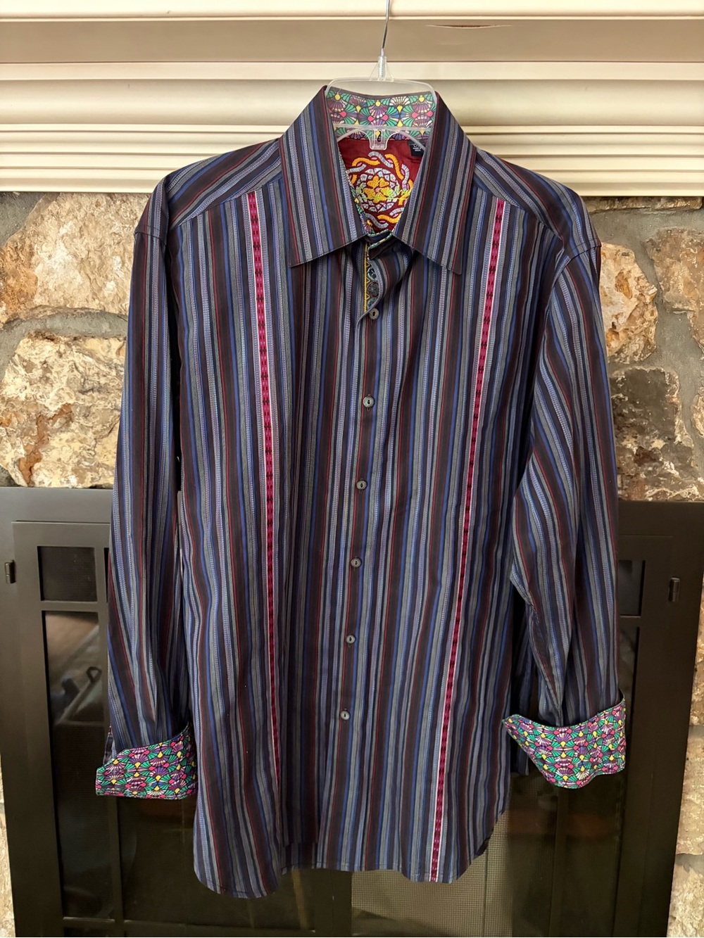 Robert Graham button down flip cuff long sleeve dress shirt size L
